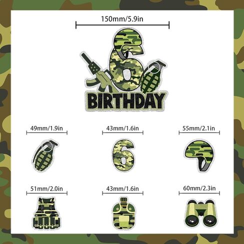 7 Pcs Army Cake Topper Set Kids Military Themed 6th Birthday Happy Navy, Air Force, Military Theme Party, Boys and Girls Birthday Party, Shooting Party Decorations Supplies. LIANGSS in Saudi Arabia