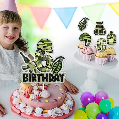 7 Pcs Army Cake Topper Set Kids Military Themed 6th Birthday Happy Navy, Air Force, Military Theme Party, Boys and Girls Birthday Party, Shooting Party Decorations Supplies. LIANGSS in Saudi Arabia