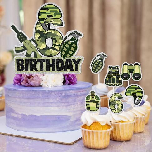 7 Pcs Army Cake Topper Set Kids Military Themed 6th Birthday Happy Navy, Air Force, Military Theme Party, Boys and Girls Birthday Party, Shooting Party Decorations Supplies. LIANGSS in Saudi Arabia