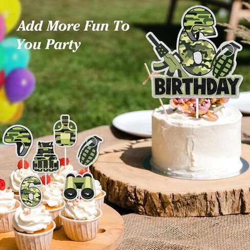 7 Pcs Army Cake Topper Set Kids Military Themed 6th Birthday Happy Navy, Air Force, Military Theme Party, Boys and Girls Birthday Party, Shooting Party Decorations Supplies. LIANGSS in Saudi Arabia