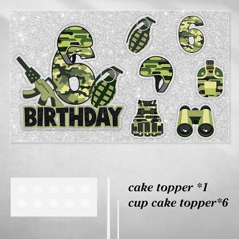7 Pcs Army Cake Topper Set Kids Military Themed 6th Birthday Happy Navy, Air Force, Military Theme Party, Boys and Girls Birthday Party, Shooting Party Decorations Supplies. LIANGSS in Saudi Arabia