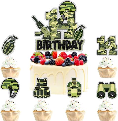 7 Pcs Army Cake Topper Set Kids Military Themed 6th Birthday Happy Navy, Air Force, Military Theme Party, Boys and Girls Birthday Party, Shooting Party Decorations Supplies. LIANGSS in Kuwait
