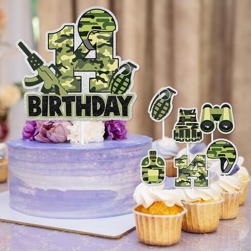 7 Pcs Army Cake Topper Set Kids Military Themed 6th Birthday Happy Navy, Air Force, Military Theme Party, Boys and Girls Birthday Party, Shooting Party Decorations Supplies. LIANGSS in Kuwait