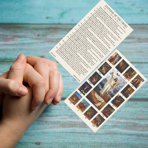 Needzo Stations of The Cross Large Holy Prayer Card, Lenten Season Prayers for Church, 4x7 Inches, Pack of 10 in Saudi Arabia