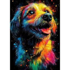 Lxmsja Dog Diamond Art Kits for Adults, Colorful Dog DIY Full Drill Diamond Painting Kits for Beginners, 5D Gem Art Crafts for Adults, Home Wall Decor 12x16 inch