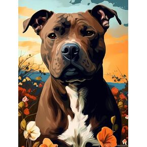 5D DIY Diamond Painting Kits Pit Bull Dog Diamonds Art Cross Stitch Craft for Home Office Wall Decor 12x16 Inch
