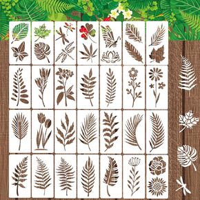 28 Pieces Leaf Stencils for Painting on Canvas Reusable Palm Fern Turtle Tropical Leaf Stencil for Craft Drawing Template Stencil for Wood Wall Paper Furniture DIY Scrapbooks Crafts Home Decor (Leaf)