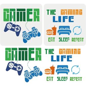 FINGERINSPIRE 2pcs Eat Sleep Game Painting Stencil 11.8x11.8inch Reusable Game Controller Pattern Drawing Template Game Room Decoration Stencil for Painting on Wood Wall Fabric Paper Furniture