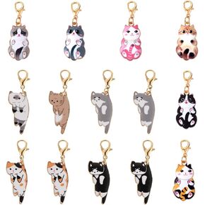 14 Pcs Cat Stitch Marker Lovely Keychain with Lobster Claw Clasp Animal Leverback Knitting Charm Large Crochet Locking Marker Alloy Weaving Sewing Accessories for Needlework Adult DIY Craft Handmade