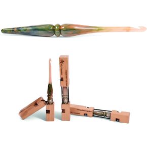 Aventurine Resin Crochet Hook (Dark Green, Rust, Pale Pink, 6.0mm) with Steam Beech Wood case for Protection