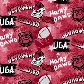 University of Georgia UGA Bulldogs Cotton Fabric with Graffiti Print-Sold by The Full Yard