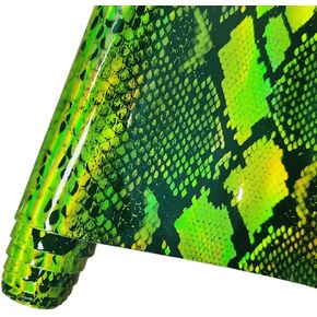 HYANG Holographic Mirror Snake Fluorescent Green PU Faux Leather Sheets 1 Roll 12"X53"(30cmX135cm), Faux Leather Fabric Very Suitable for Leather Earrings, Bows, Handbag ，Sewing ，Crafts Making