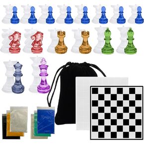 Chess Molds for Resin Casting, Upgraded Resin Chess Set Mold with 16 Piece 3D Full Size Chess Checkers & Chess Board Epoxy Silicone Resin Molds,DIY Chess Board Game Christmas Gifts Pearlescent Powder