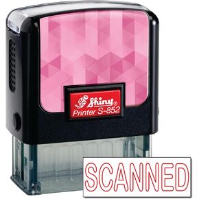 Shiny Scanned Stamp Self Inking Rubber Stamp, 1/2" by 1-1/2" Impression Area, Red Ink, Refillable