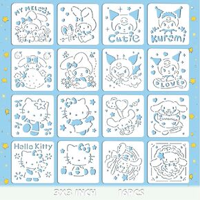 16 Pcs Cute Bunny and Puppy Painting Stencils, Reusable Animal Painting Stencils for DIY Painting and Doodle Crafts (3x3 Inch)