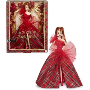 Barbie 2024 Holiday Dolls ، لعبة جامع موسمية ، توقيع ، ثوب منقوش مع القوس الأحمر ، عبوات قابلة للشفاء ، شعر أحمر in Kuwait