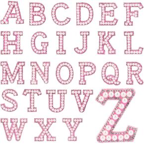 26 PCS الحديد الرونستون الوردي على التصحيح من A إلى Z stelformes اللمعان اللامع لؤلؤه خياطة على بقع الأبجدية تصحيحات الأبجدية لتوصيلات DIY Craft Supplies in Kuwait