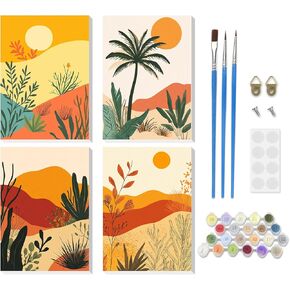 RICUVED Paint by Number for Adults Framed Canvas, 4 Pack Paint by Number Kits Landscape Arts and Crafts for Adults Beginner, Easy DIY Desert Sunset Acrylic Painting Number Kit for Home Decor(8X12inch)