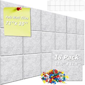 18 Pcs Large Cork Board 70“x35",12" Black Felt Board Alternative with 100 Push Pins & Sticky Notes, Self-Adhesive Bulletin Board for Wall, for Home Kitchen,Wall Tiles for Photos Memos