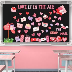Pasimy Valentine's Day Bulletin Board Decorations Set Heart Paper Cutouts Love is in The Air Classroom Decorations Malibox Pink Red Love Letter Cardboard Wall Decals for School Chalkboard Door Party
