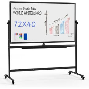 Rolling Whiteboard, 72"x40" White Board with Stands Movable Dry Erase Board on Wheels, Large Double Sided Standing Whiteboard for Office School Classroom Presentation Supplies, Jet Black