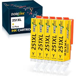 251 Ink Cartridges Replacement for CLI-251XL Yellow Ink Cartridges Compatible for Canon 251 Printer Ink Cartridges to Use with PIXMA IX6820, MX922, IP8720, MG5520, MG5522, 251 XL Yellow Ink 5 Pack