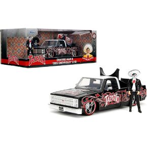 Jada Toys Hollywood Rides 1:24 Scale Die-Cast 1985 Chevy C10 with Tapatio Man Figure – Opening Doors, Detailed Interior, Rubber Tires – Day of The Dead Theme – Collectible for Ages 8+