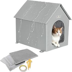Sturdy Outdoor Cat House Bonus 4 Insulation Sheet, 100% Weatherproof, Insulated Feral Cat House with Removable Soft Mat, Safe Outside Feral Cat House Shelter for Winter, Easy to Assemble