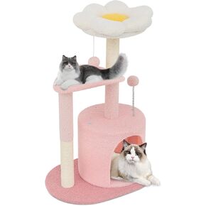Magshion Flower Cat Tree for Indoor Cats, 33" Cute Cat Tower with Scratching Post, Condo, Top Flower Perch and Dangling Balls, Compact Cat Stand for Kittens, Pink