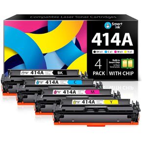 Smart Ink Compatible Toner Cartridge Replacement for HP 414A 414 A with Built-in Chip (4 Pack) to use with Color Laserjet Pro MFP M479fdw M479fdn M479fdw M454dw M454dn (Black Cyan Magenta Yellow)