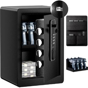 Gun Safe for Handgun, 2.0 Cu ft Home Safe with Pistol Rack Door Organizer, Pistol Safe with Digital Electronic Keypad, Alarm Gun Safe with Adjustable Shelf, Fixable Silent Safe for Valuables