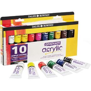 Daler-Rowney Graduate Acrylic Paint Set, 10-Tube Assorted Colors, 38ml - Acrylic Painting Supplies for Artists and Students - Acrylic Paints for Panels, Canvas, Paper and More