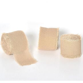 Cream White Chiffon Ribbon, 1.5 inch 7 Yard x 3 Rolls Total 21 Yards, Fringe Ribbons for Wedding Invitations Bridal Bouquets Gift Wrapping Crafts