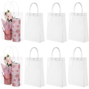 FRCOLOR 8Pcs Clear Bags With Handles Plastic Goodie Bags 9 x 6.6 x 2.7 Reusable Treat Bags for Wedding Birthday Halloween Christmas Bags Party Favor