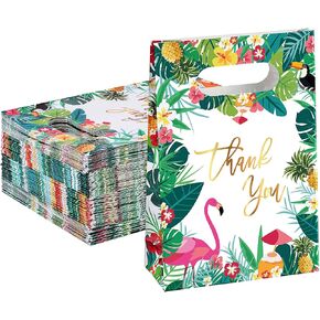 Marspark 60 Pcs Hawaiian Gift Bags Luau Party Tropical Goodie Candy Bags with Handle Summer Aloha Treat Bags Thank You Gift Bags for Hawaiian Luau Party Supplies(Hawaii Style)