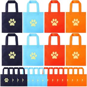 Aliceset 24 Pcs Dog Paw Gift Bags with Handles 7.8 x 7.8 Inch Reusable Non Woven Cartoon Goodie Bags Paw Print Bags Dog Party Favor Bags for Dog Puppy Pet Treat Birthday Party Supplies Decorations