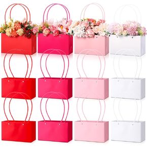 Geyoga 12 PCS صناديق زهرة للترتيبات أكياس هدايا كرافت الورقية مع مقبض مقبض باقات زهرة الأزهار الأزهار لأمهات عيد ميلاد عيد ميلاد عيد ميلاد هدية عيد ميلاد (12 لونًا)