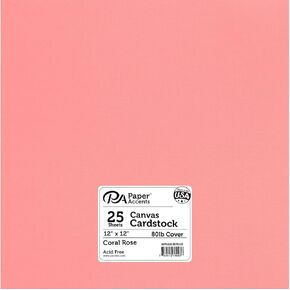 PA Paper Accents Canvas Cardstock 12" x 12" Coral Rose, 80lb Colored cardstock Paper for Card Making, Scrapbooking, Printing, Quilling and Crafts, 25 Piece Pack