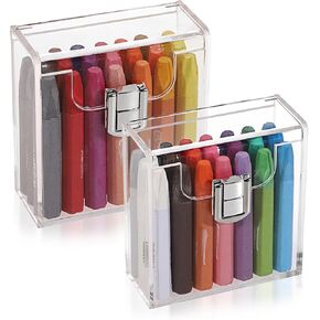 BTSKY 2 PCS Clear Acrylic Crayon Boxes with Silver Latch, Compact Crayon Organizer Holds 21 Crayons, Small Crayon Case Crayon Organizers for Art and Craft Storage Supplies Portable Crayon Containers