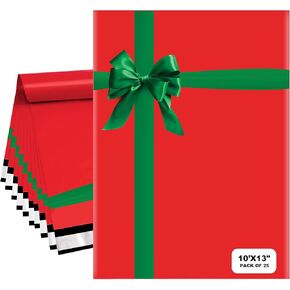 Christmas Poly Mailers 10x13 Inch | Self-Seal Holiday Packaging Envelopes | Red Green Gift Shipping Bag | Christmas polymailer bags Mailer Envelopes | Xmas Large Holiday Mailing Envelope | Pack of 25
