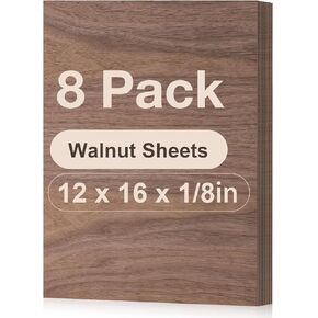 ROBOTIME 8-Pack Walnut Plywood Sheets - 12 x 16 x 1/8 Inch - 3mm Plywood for Laser Cutting, Engraving & Wood Burning (Pyrography) - Unfinished Wood for Crafts