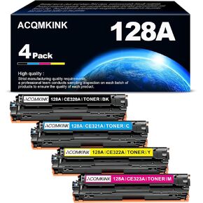 128A Toner Cartridges 4 Pack Replacement for HP 128A CE320A CE321A CE322A CE323A Pro Color MFP CM1415fnw; CP1525nw Printer Ink(1BK/1C/1M/1Y)