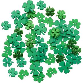 Buttons Galore Shamrock Button Assortment – 50 St. Patrick’s Day Novelty Buttons for Sewing & Crafts – Assorted Green Shamrock Designs