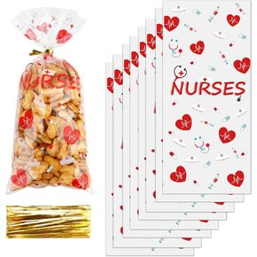 120 Pcs Nurse Gift Bag, Nurses Week Gifts, Nurses Week Cellophane Bags, Candy Bags Clear Goodie Treat Bags for National Nurse Day, Nursing Graduation Congrats, Nurse Doctor Theme Party Favors Supplies