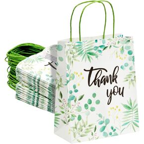 Sparkle and Bash 50 Pack Floral Paper Gift Bags with Handles, White Thank You Bag for Small Business Boutique, Baby Shower Party Favors, 10x8x4 in