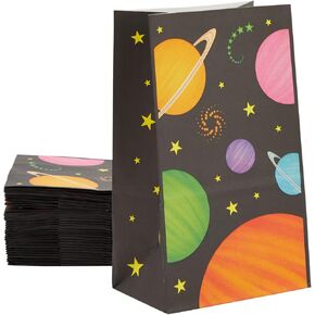 BLUE PANDA 36 Pack Outer Space Themed Party Favor Bags for Kids Birthday Supplies, Solar System Planet Design Treat Bags (5.5 x 8.7 x 3.3 In)