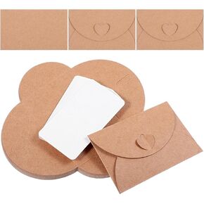 25pcs Mini Envelopes With Blank Cards 3.9 X 2.4 Inches Tiny Cards With Envelopes Heart Shaped Clasp Mini Kraft Paper Envelopes Cute Tiny Envelopes For Gift Cards Weddings Party Favors Greeting Cards