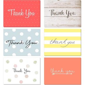 Oaklyn 48 Pack Thank You Cards with Envelopes 4"x 5.25" for Weddings, Baby Shower, Birthday Parties, Business, and Graduation Thank You Cards Blank - Assorted