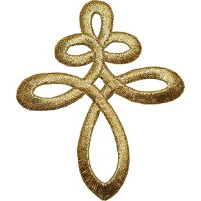 #E02365 Gold Trim Fringe Celtic Knot Gold Lace Embroidery Iron On Applique Patch -3" by 3 5/8" inch