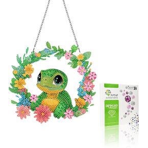 VAIIEYO Turtle Diamond Painting Hanging Ornament, Animal Diamond Painting Suncatchers Double Side Hanging Kit with Chain, 7.5x7.5 inch Crystal Pendant Art Craft for Gift Home Wall Door Decoration